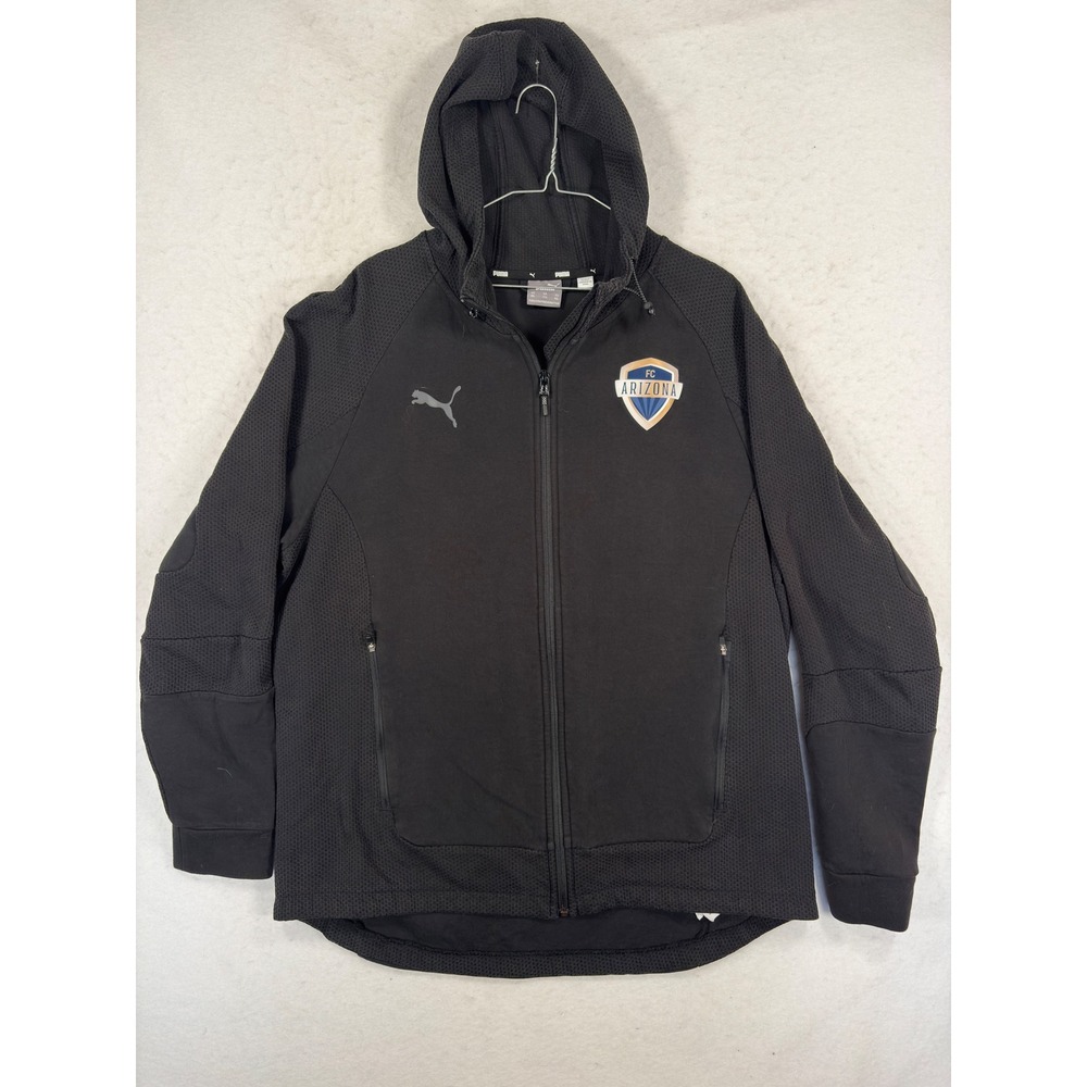 Puma FC Arizona Soccer Training Jacket Mens XXL Black Full Zip Hooded Waffle